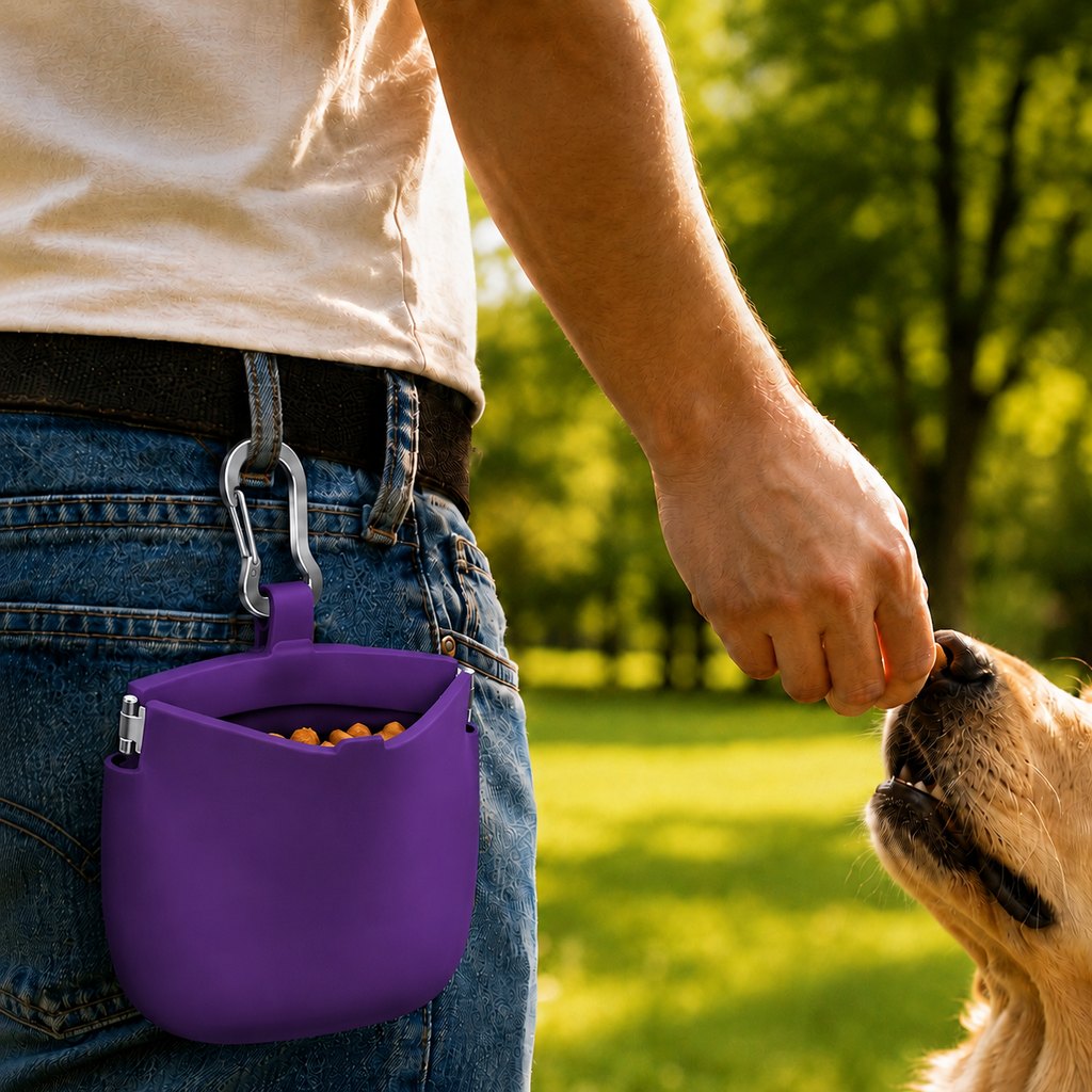Hands-Free Silicone Dog Treat Pouch for Walks & Training - Easy-Clean Reward Bag That Keeps Pockets Mess-Free