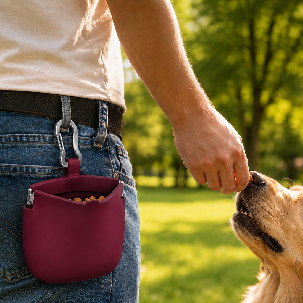 Hands-Free Silicone Dog Treat Pouch for Walks & Training - Easy-Clean Reward Bag That Keeps Pockets Mess-Free
