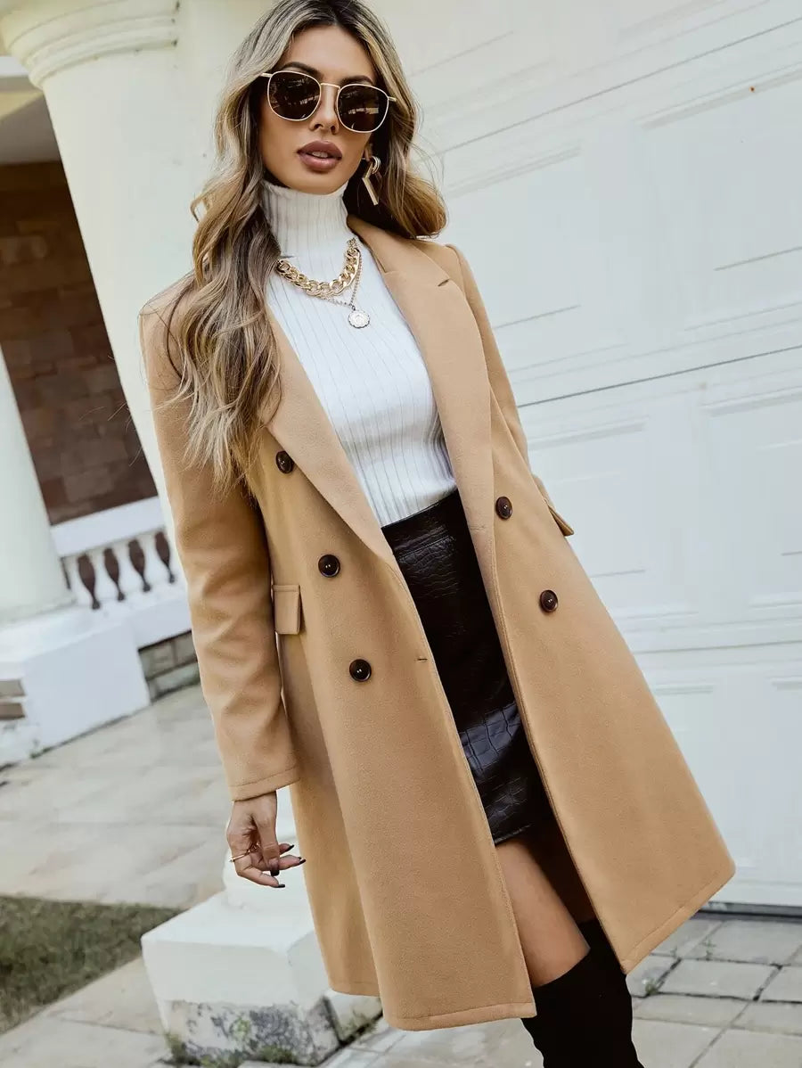 Double-Breasted Wool Blend Coat