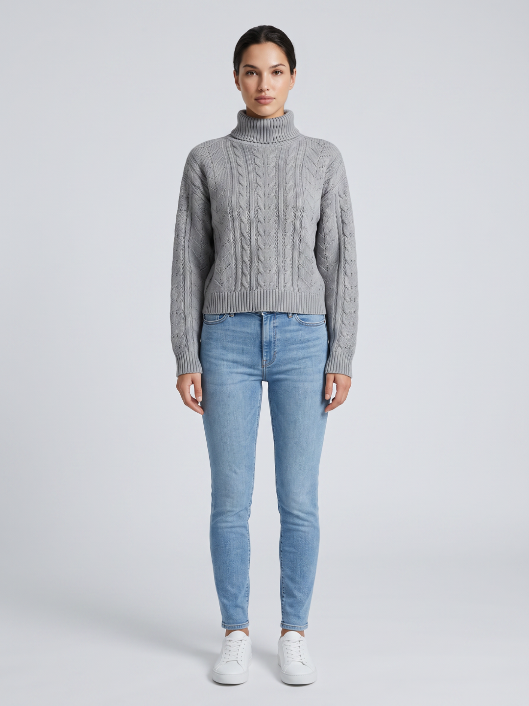 Drop Shoulder Cable Knit Turtleneck