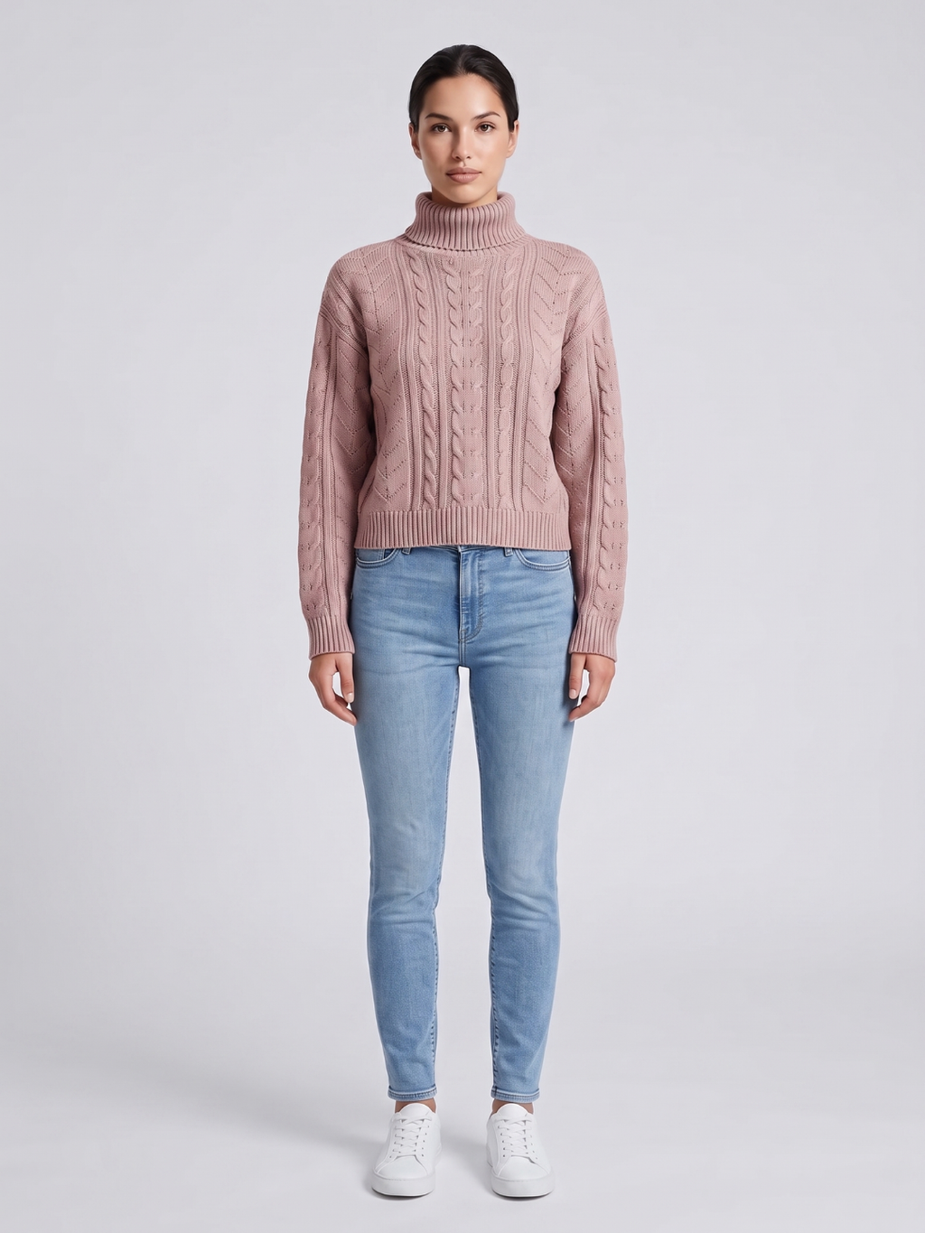 Drop Shoulder Cable Knit Turtleneck