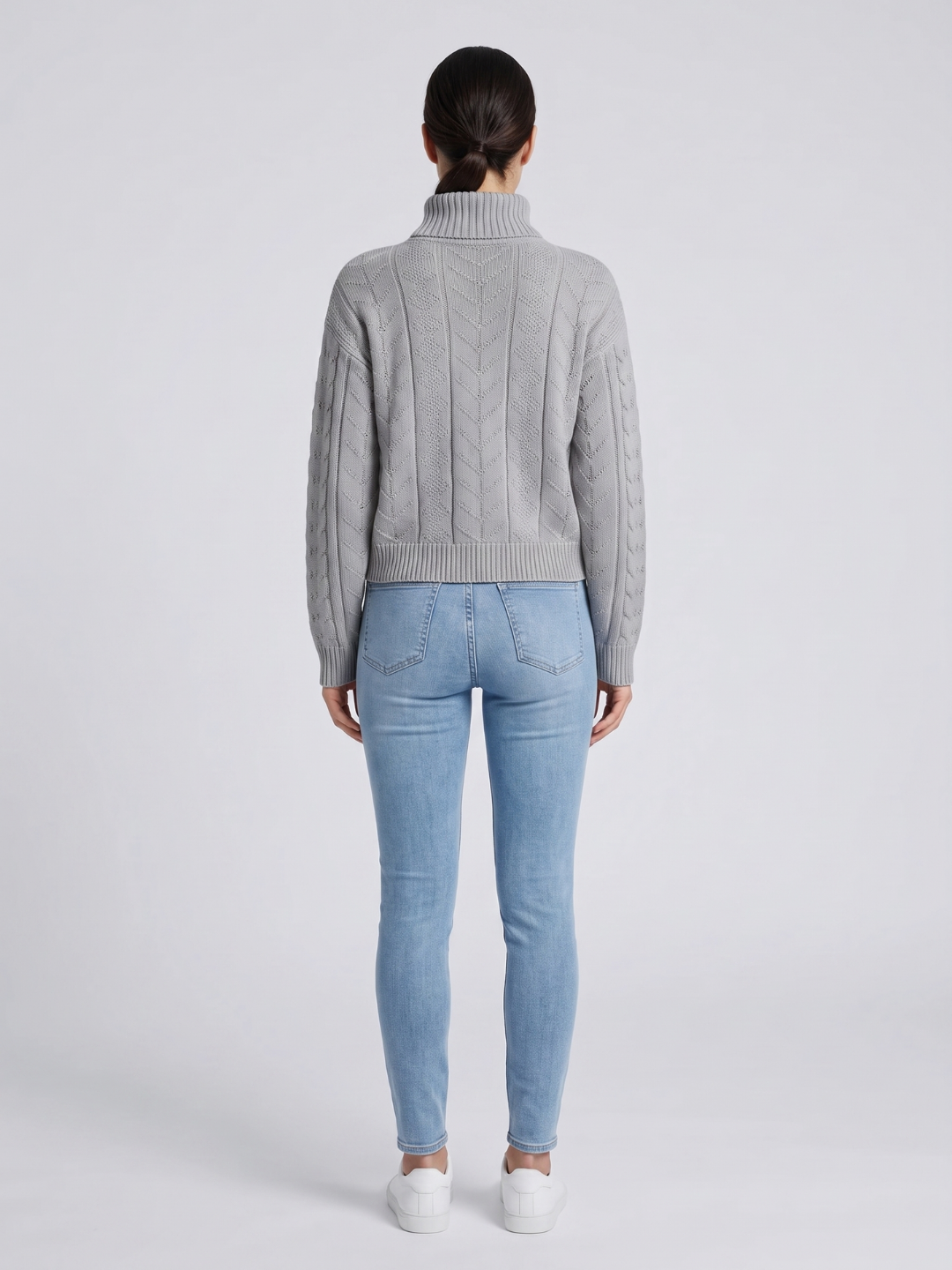 Drop Shoulder Cable Knit Turtleneck