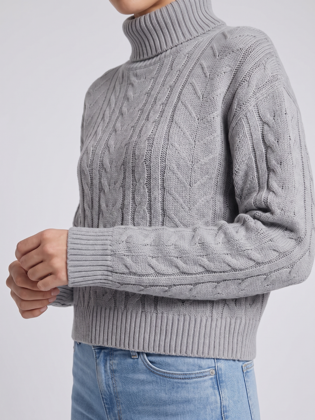 Drop Shoulder Cable Knit Turtleneck