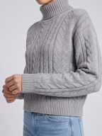 Drop Shoulder Cable Knit Turtleneck