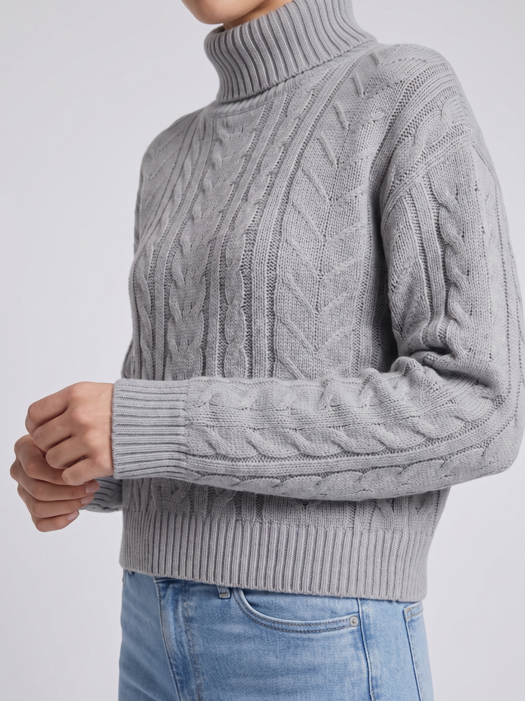 Drop Shoulder Cable Knit Turtleneck