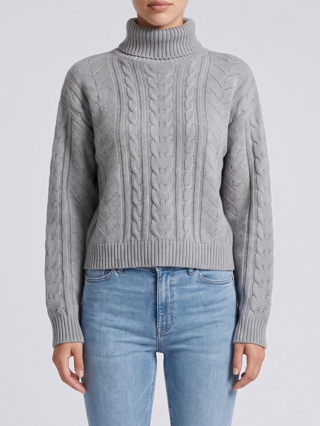 Drop Shoulder Cable Knit Turtleneck