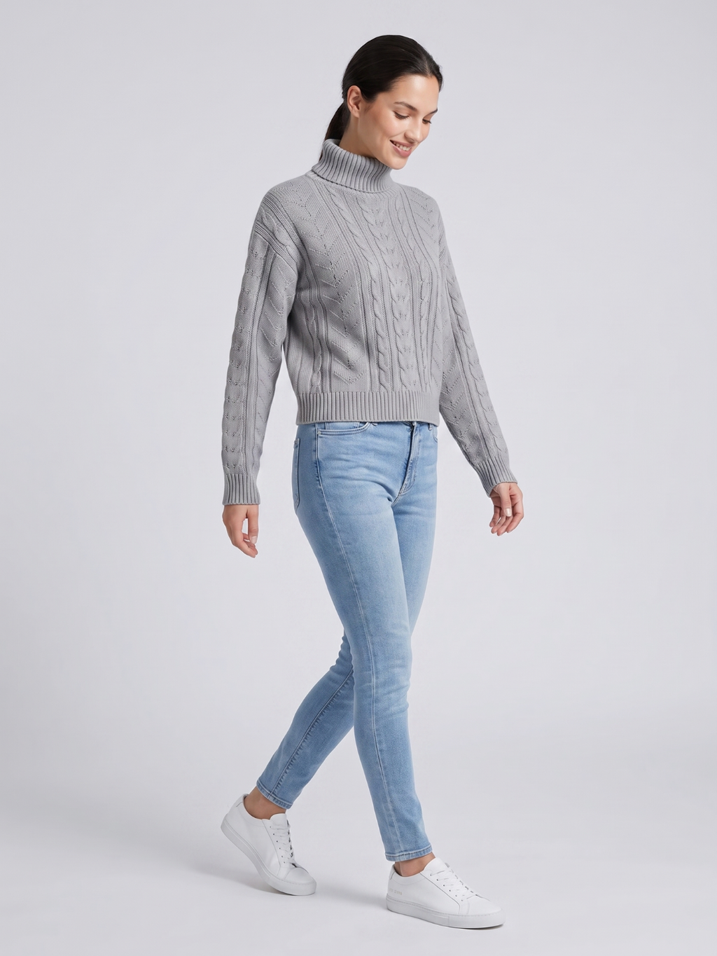 Drop Shoulder Cable Knit Turtleneck