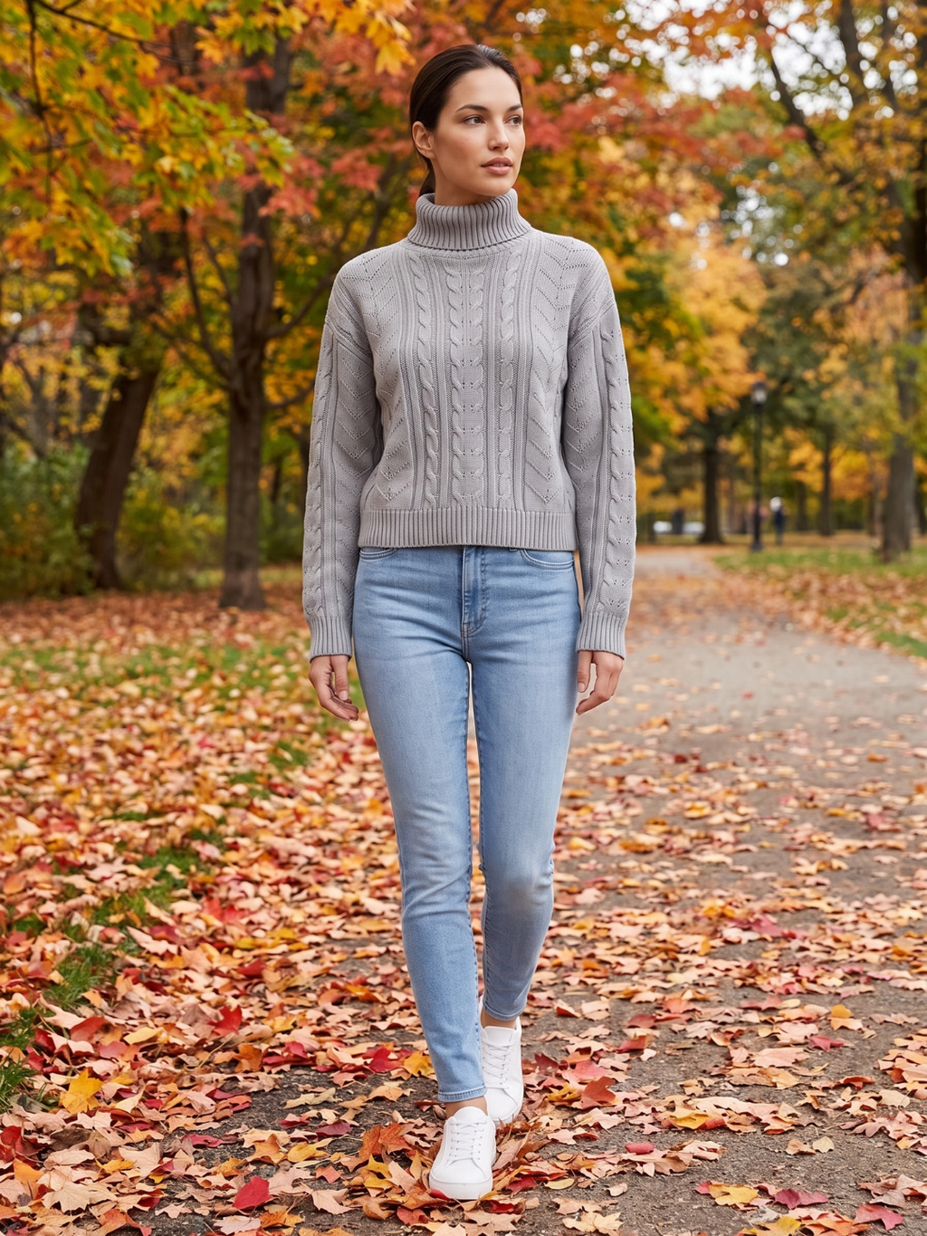Drop Shoulder Cable Knit Turtleneck