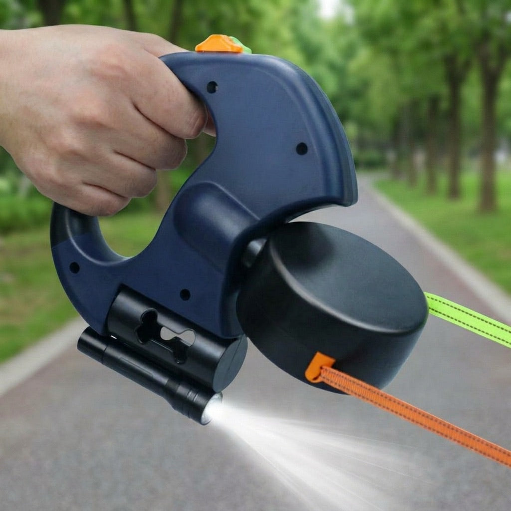 Dual Dog Leash – 360° Tangle-Free Retractable with LED Light & Built-In Poop Bag Holder