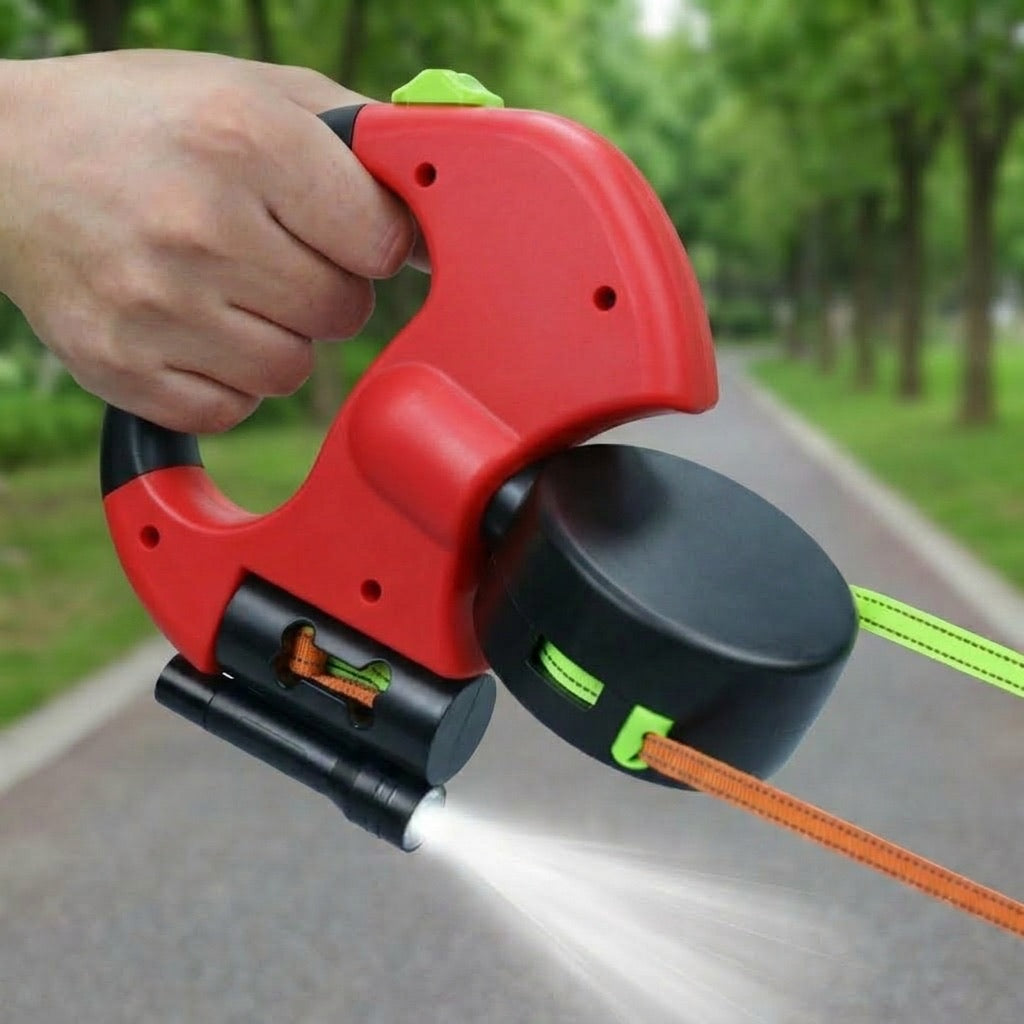 Dual Dog Leash – 360° Tangle-Free Retractable with LED Light & Built-In Poop Bag Holder