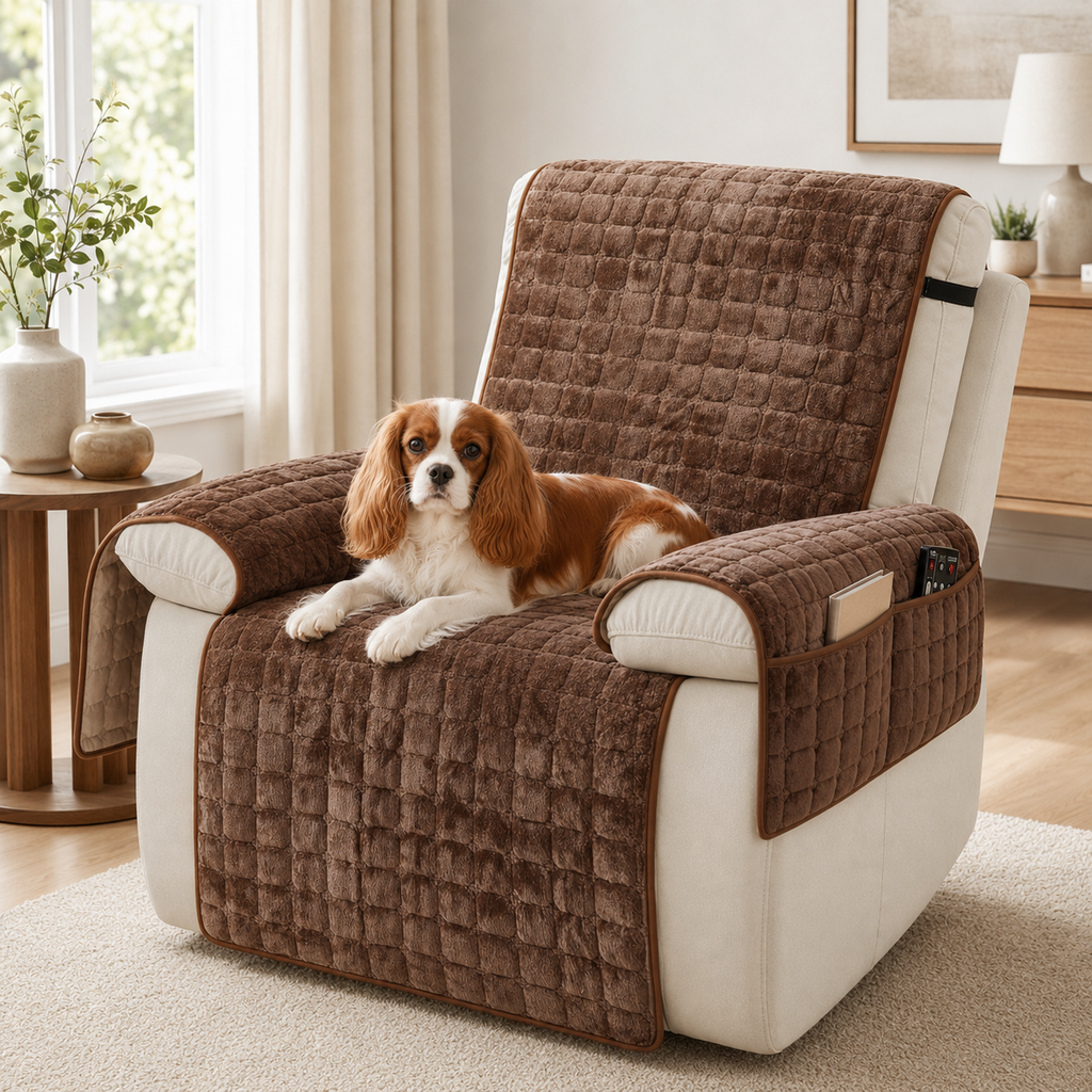 Quilted Recliner Chair Cover – Non-Slip Washable Furniture Protector with Side Pocket
