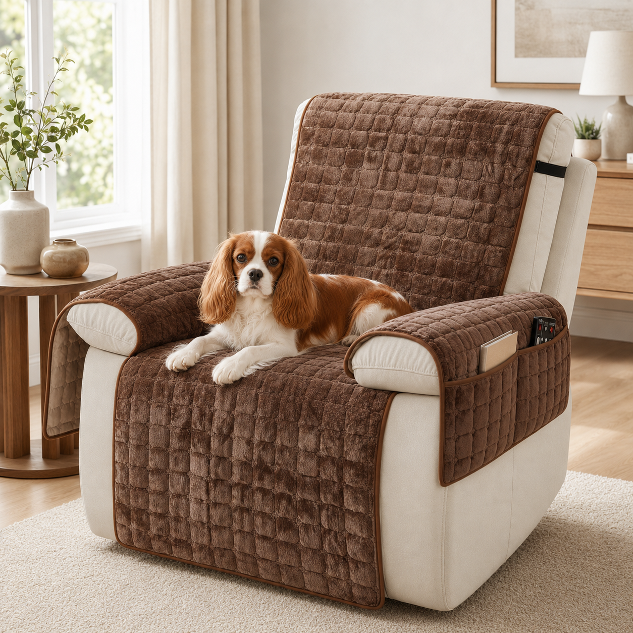 Quilted Recliner Chair Cover – Non-Slip Washable Furniture Protector with Side Pocket