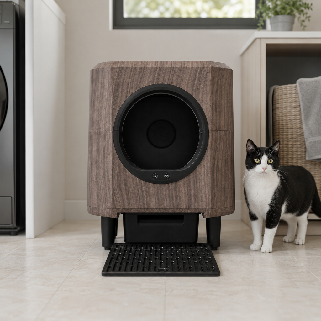Self-Cleaning Cat Litter Box with App Control – Luxury Wood-Look Design