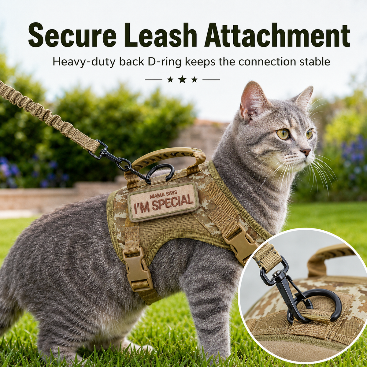 Tactical Cat Harness with Leash for Outdoor Walks, Adjustable Escape-Resistant Vest for Cats