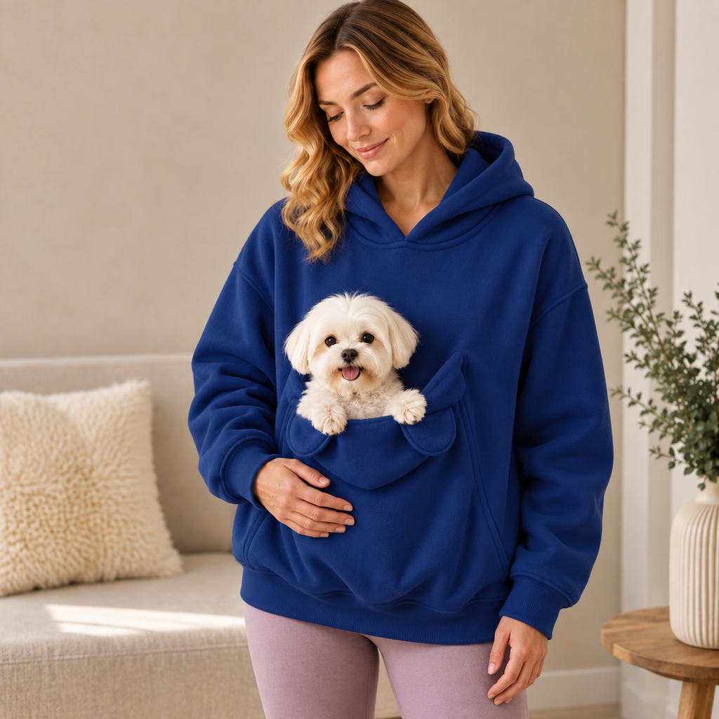 Pet Carrier Sherpa Hoodie for Small Dogs & Cats – Cozy Front Pouch Sweatshirt for Walks, Errands & Home Cuddles – Keeps Pets Warm & Close