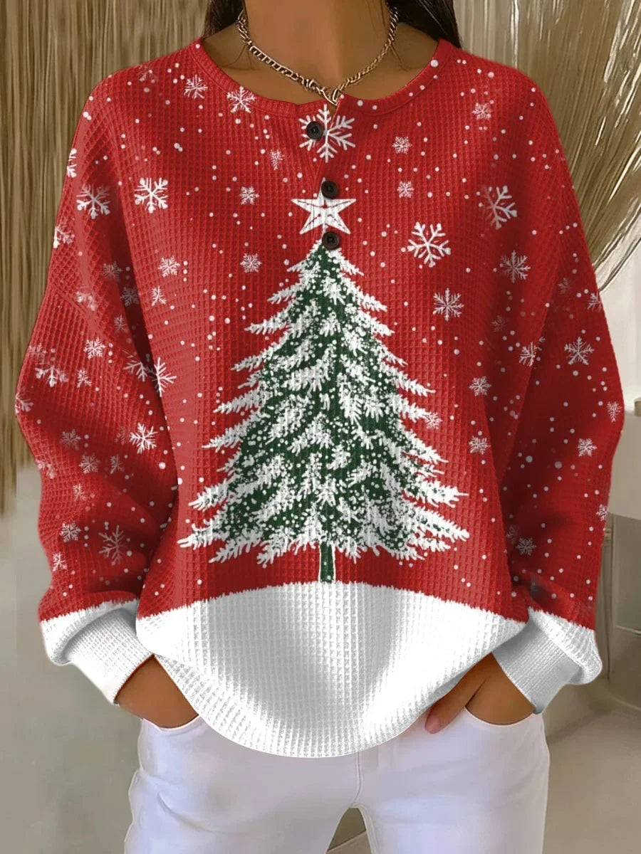 Women's Christmas Tree Jumper, Waffle Knit, Brushed Lining