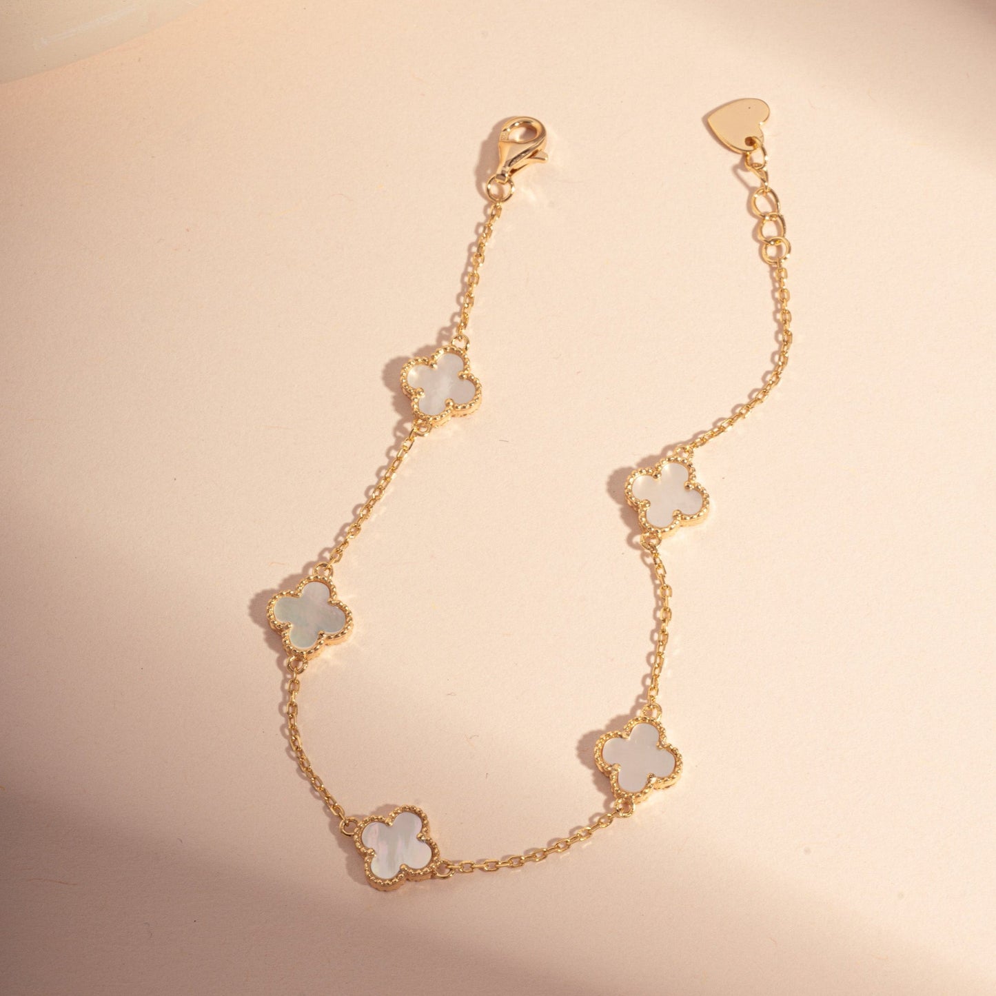 Gold Mother of Pearl Clover Charm Bracelet
