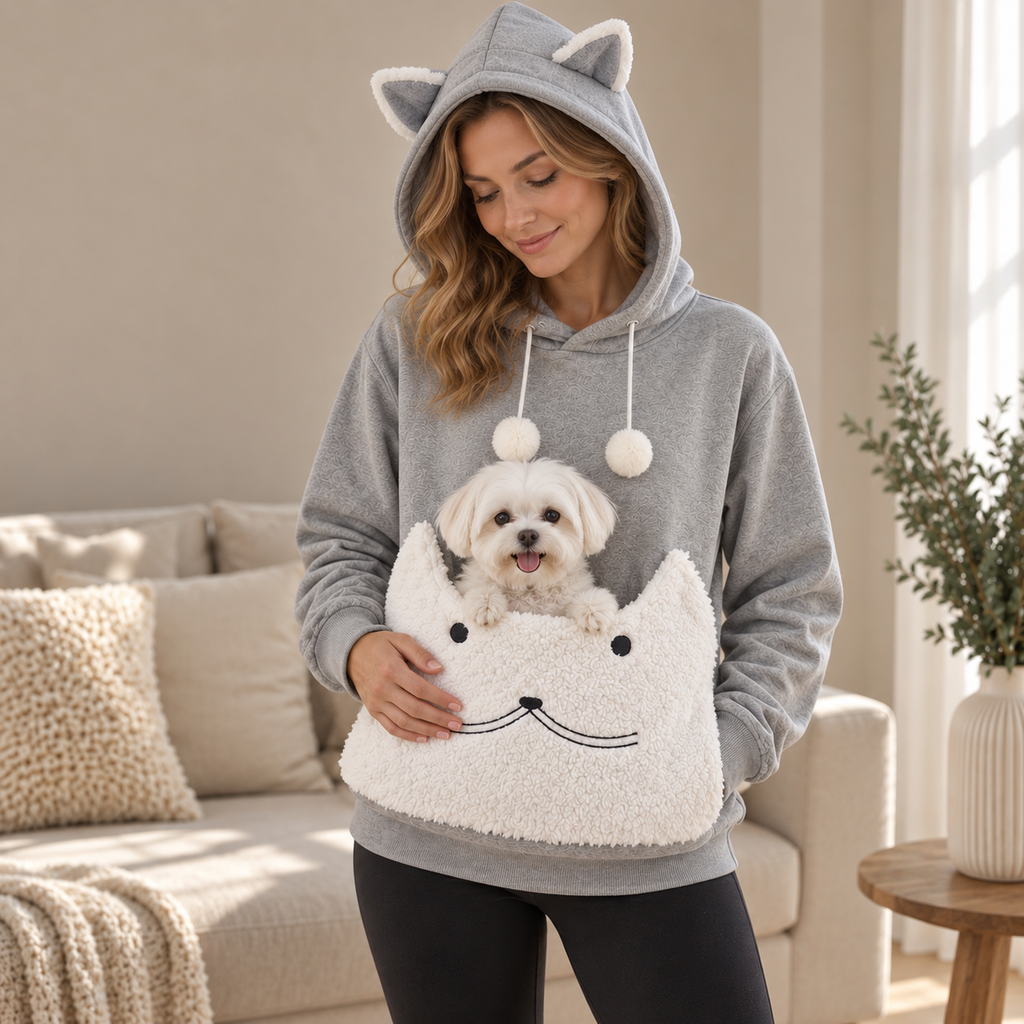 Pet Carrier Sherpa Hoodie for Small Dogs & Cats – Cozy Front Pouch Sweatshirt for Walks, Errands & Home Cuddles – Keeps Pets Warm & Close