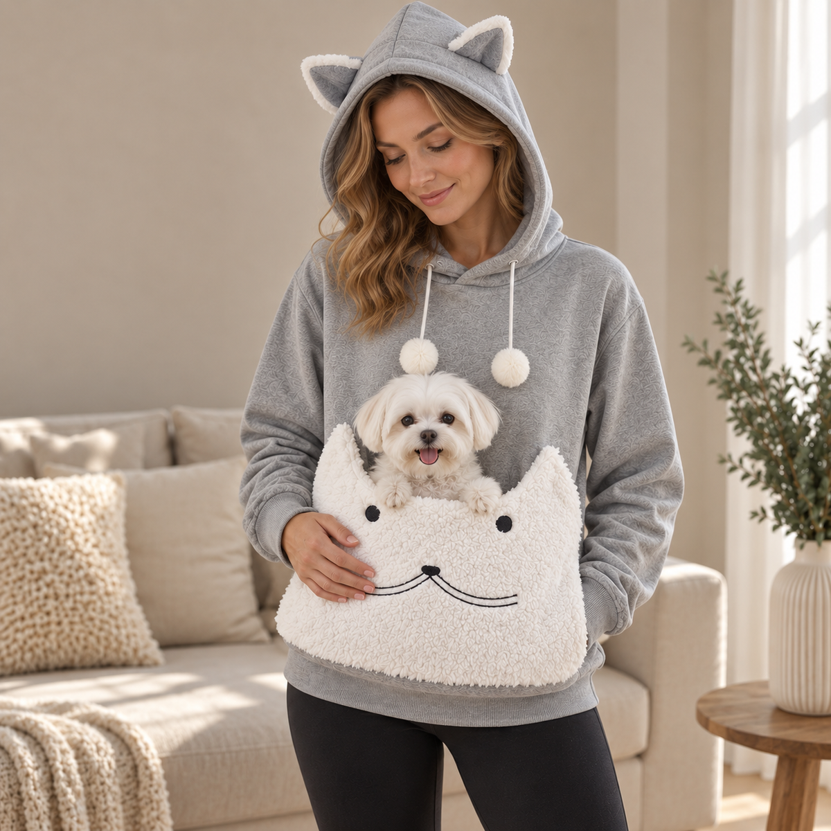 Pet Carrier Sherpa Hoodie for Small Dogs & Cats – Cozy Front Pouch Sweatshirt for Walks, Errands & Home Cuddles – Keeps Pets Warm & Close