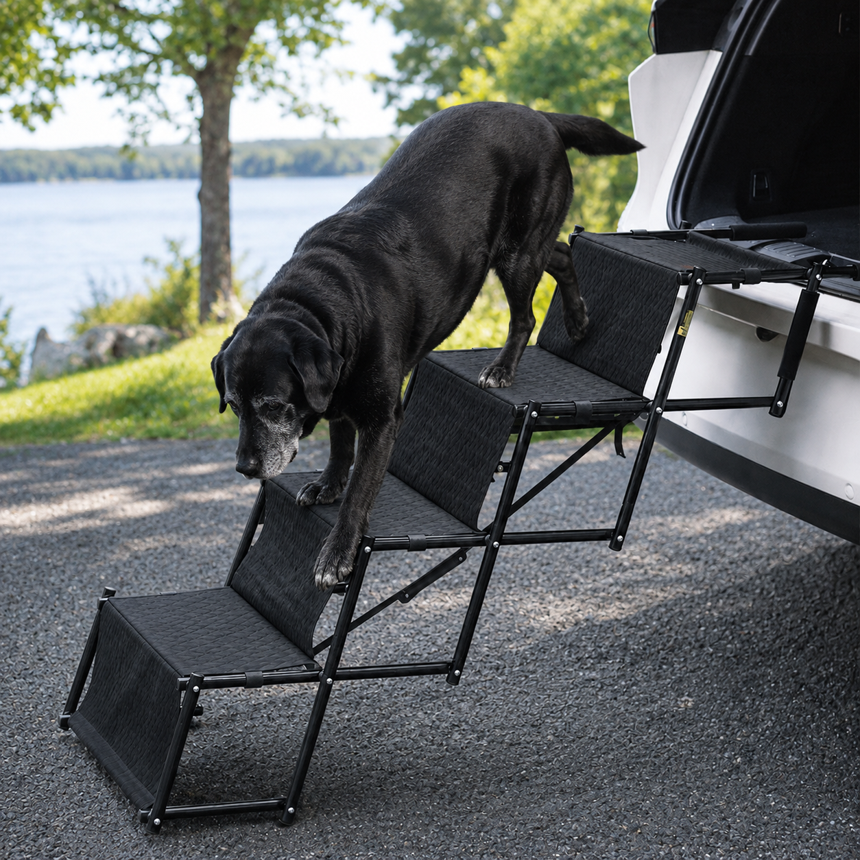 Foldable 4-Step Dog Ramp for Car – Portable Dog Stairs for SUVs & Large Dogs