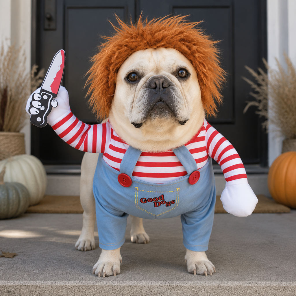 Dog Costume – Funny Halloween Pet Outfit with Wig & Knife for Small, Medium & Large Dogs