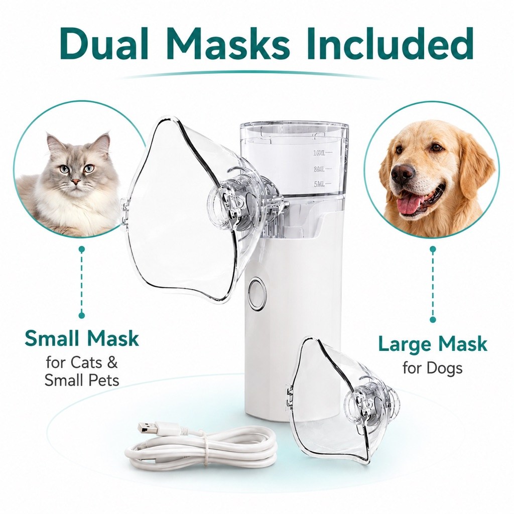 Portable Pet Nebulizer Care Kit for Cats & Dogs - Quiet Mist Device for Senior & Sensitive Pets