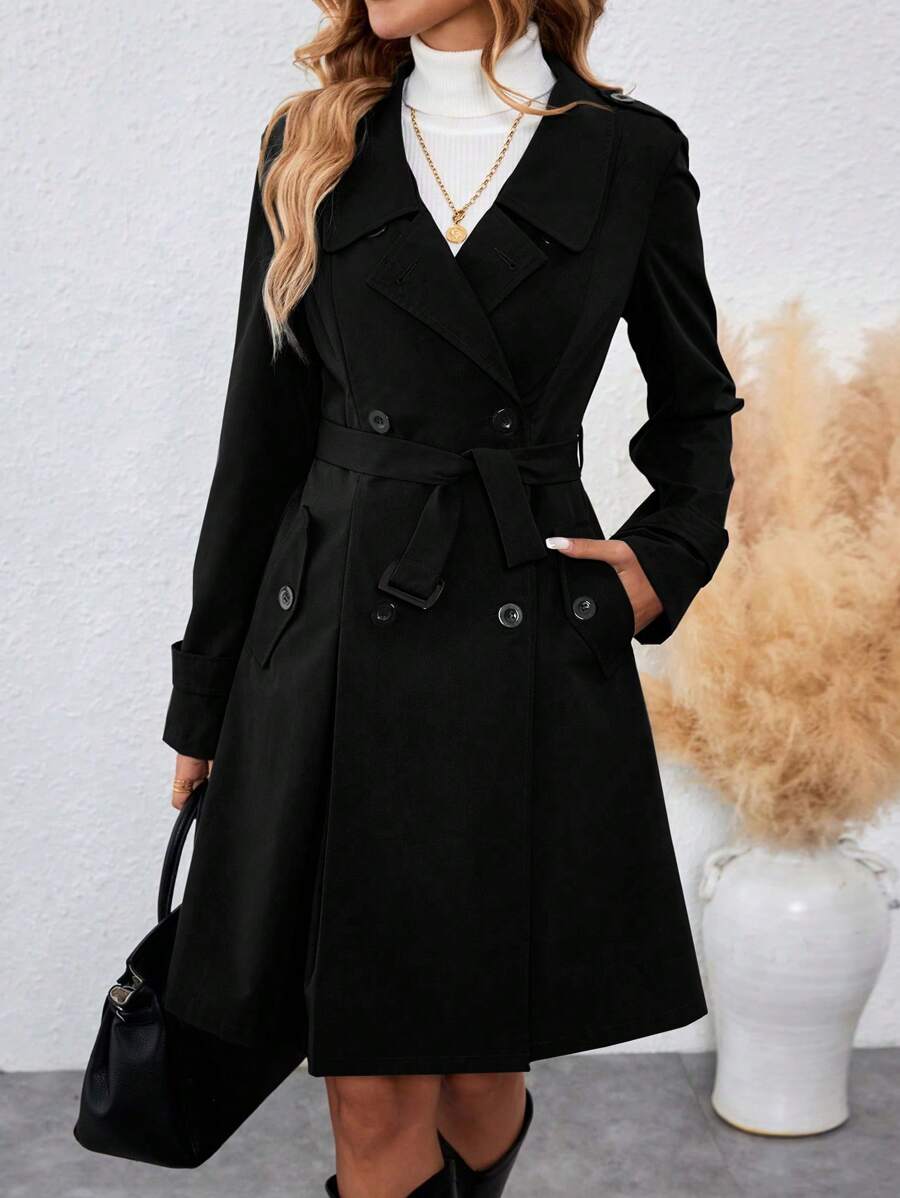 Flared Skirt Belted Double Breasted Trench Coat