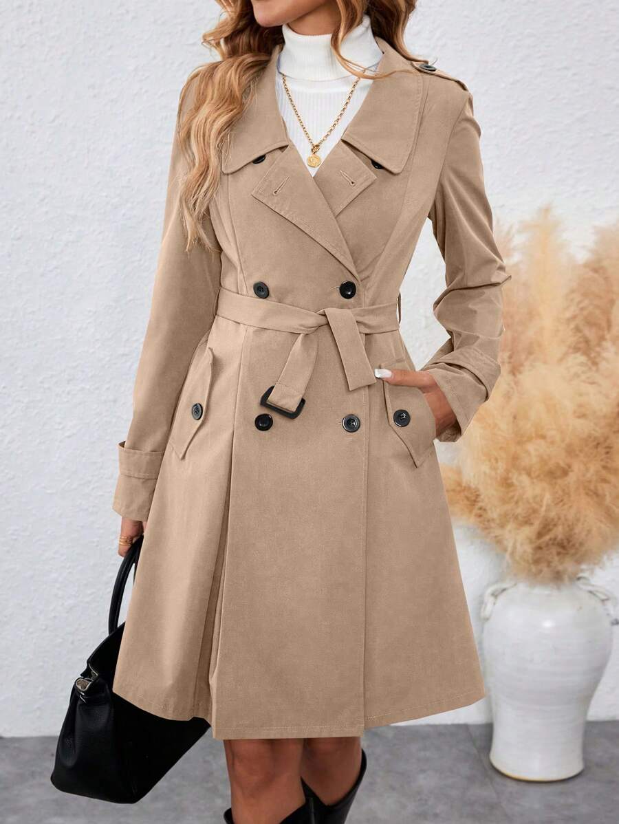 Flared Skirt Belted Double Breasted Trench Coat