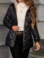 Fleece Lined Diamond Quilted Hooded Jacket