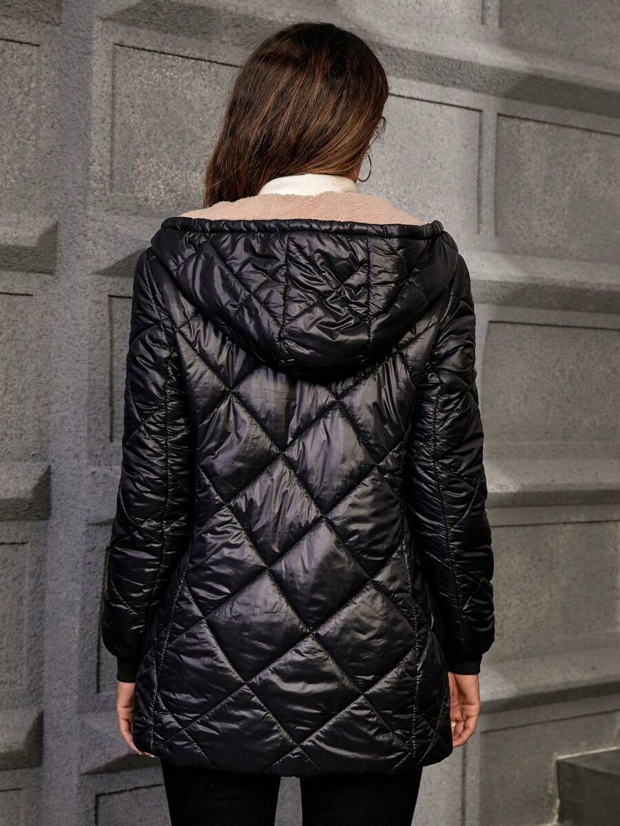 Fleece Lined Diamond Quilted Hooded Jacket