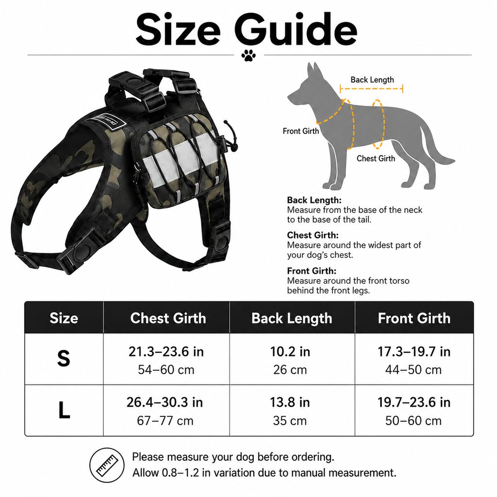 Frenchie Tactical Dog Vest Backpack for Daily Walks - Reflective Small Dog Harness with Water Bottle Holder & Side Pockets
