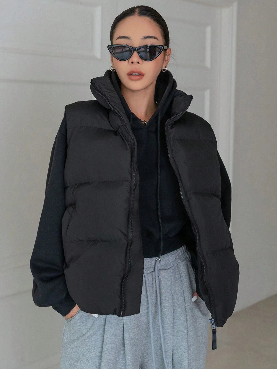 Funnel Neck Quilted Gilet with Drawcord Hem