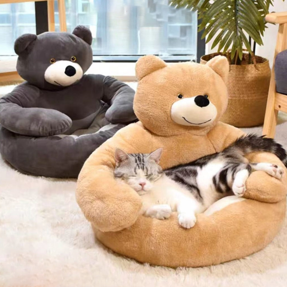 Cuddle Bear Cat Bed – Plush Round Bed with a Detachable Bear Companion - view 9