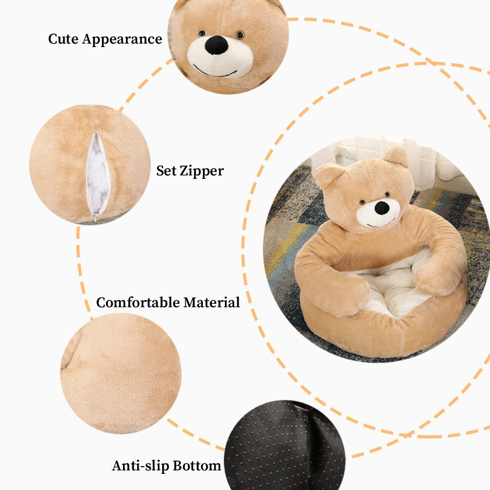 Cuddle Bear Cat Bed – Plush Round Bed with a Detachable Bear Companion - view 7