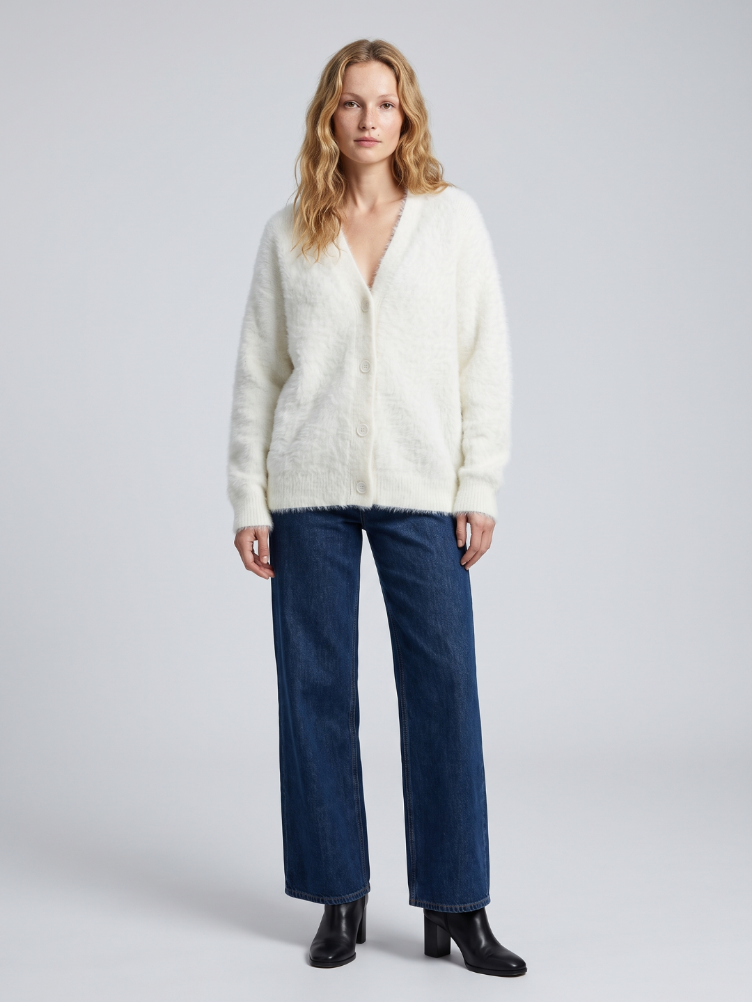 Fuzzy Oversized V-Neck Cardigan