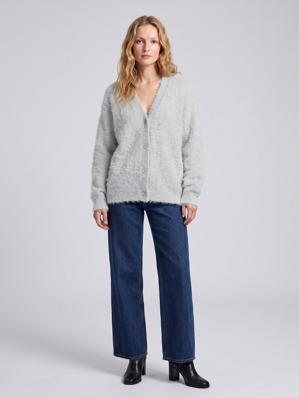 Fuzzy Oversized V-Neck Cardigan