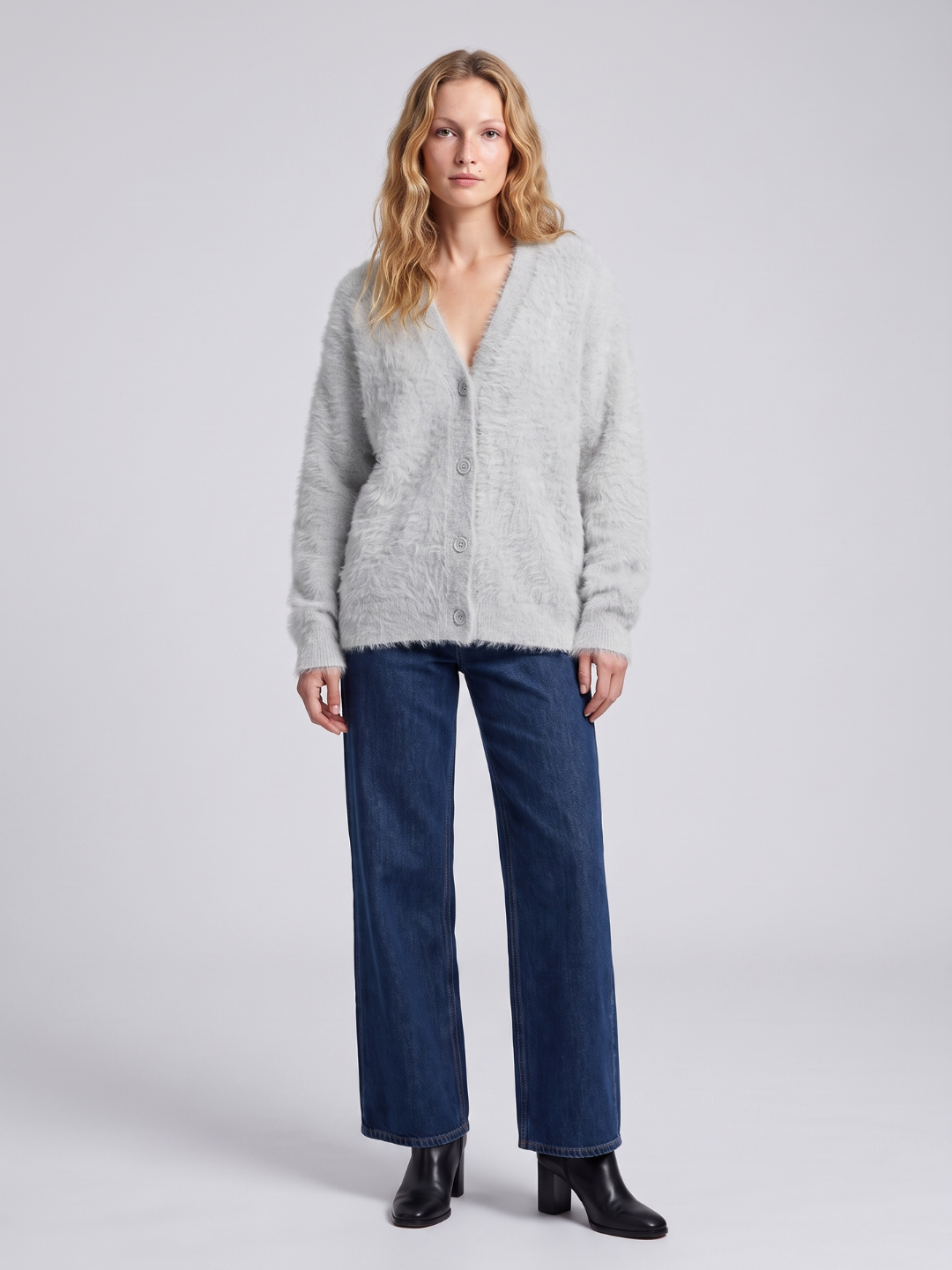 Fuzzy Oversized V-Neck Cardigan