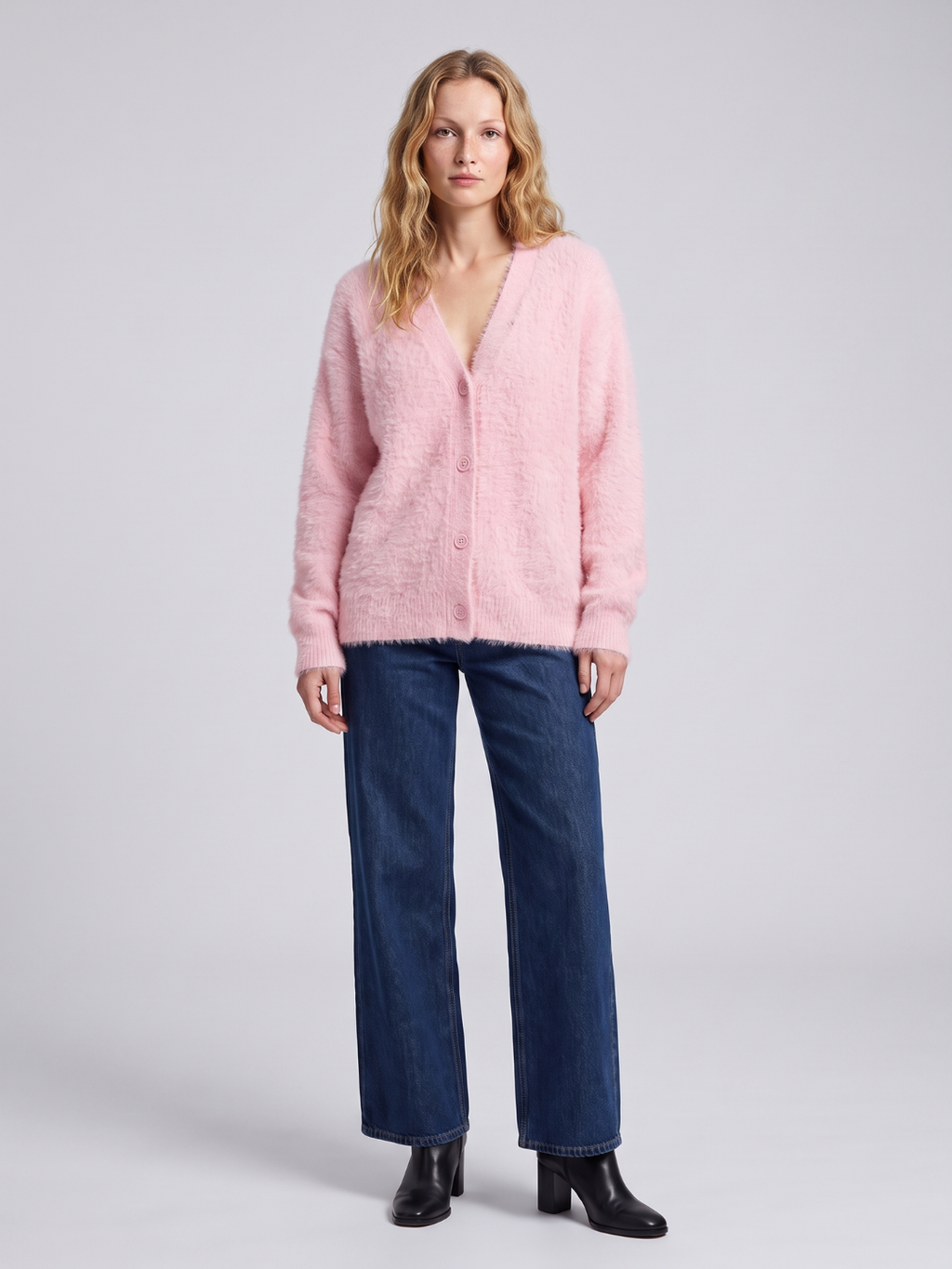 Fuzzy Oversized V-Neck Cardigan