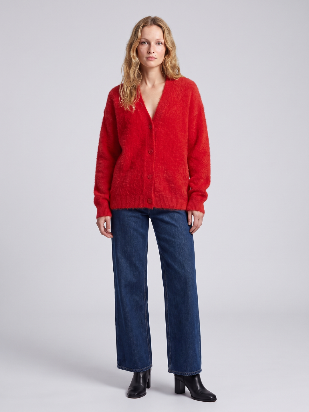 Fuzzy Oversized V-Neck Cardigan