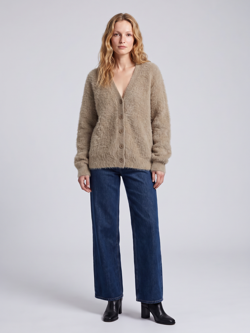 Fuzzy Oversized V-Neck Cardigan
