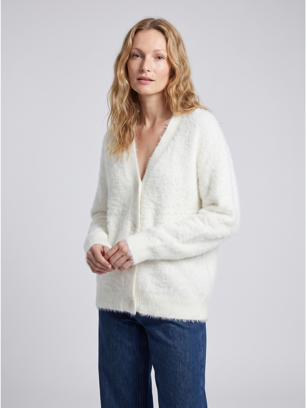 Fuzzy Oversized V-Neck Cardigan