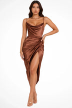 Georgia | Women's Cowl Neck Strappy Wedding Guest Midi Dress