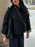 Gingham Lined Cropped Jacket with Turn-Back Cuffs
