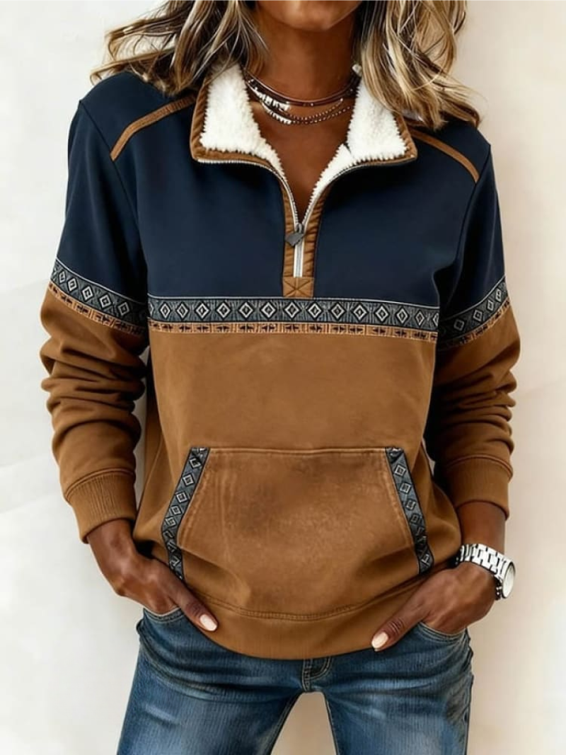 Women's Sherpa Collar Hoodie, Tribal Trim, Pullover