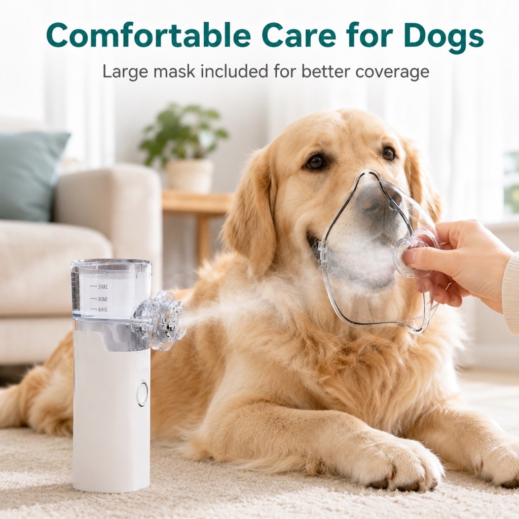 Portable Pet Nebulizer Care Kit for Cats & Dogs - Quiet Mist Device for Senior & Sensitive Pets