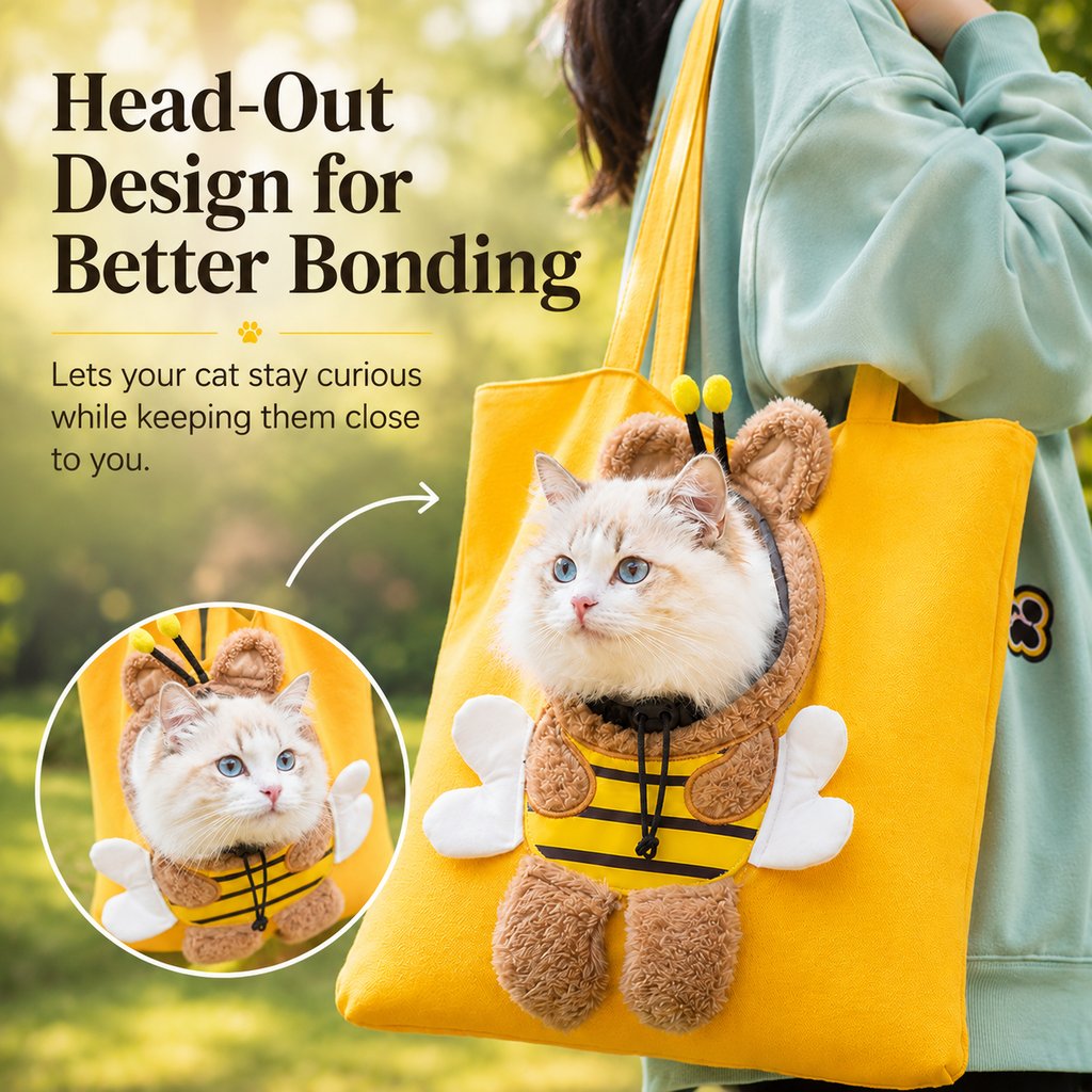 Head-Out Cat Carrier Tote for Walks & Vet Visits - Lightweight Canvas Pet Bag for Cats & Small Dogs
