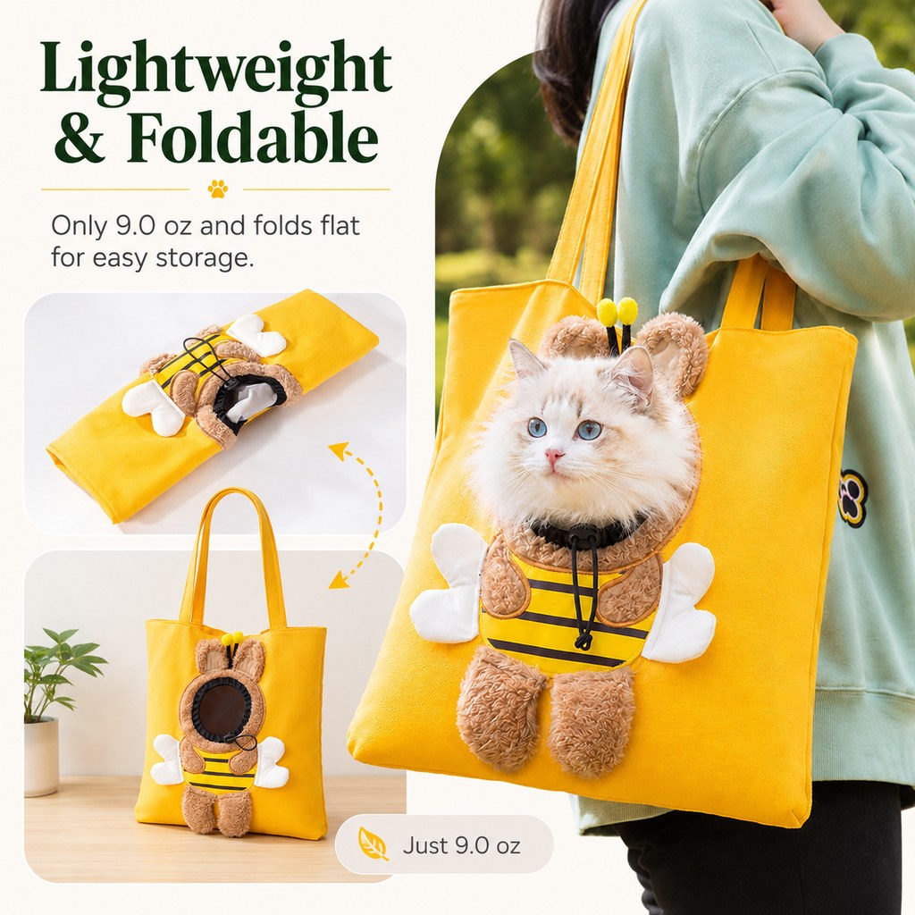 Head-Out Cat Carrier Tote for Walks & Vet Visits - Lightweight Canvas Pet Bag for Cats & Small Dogs