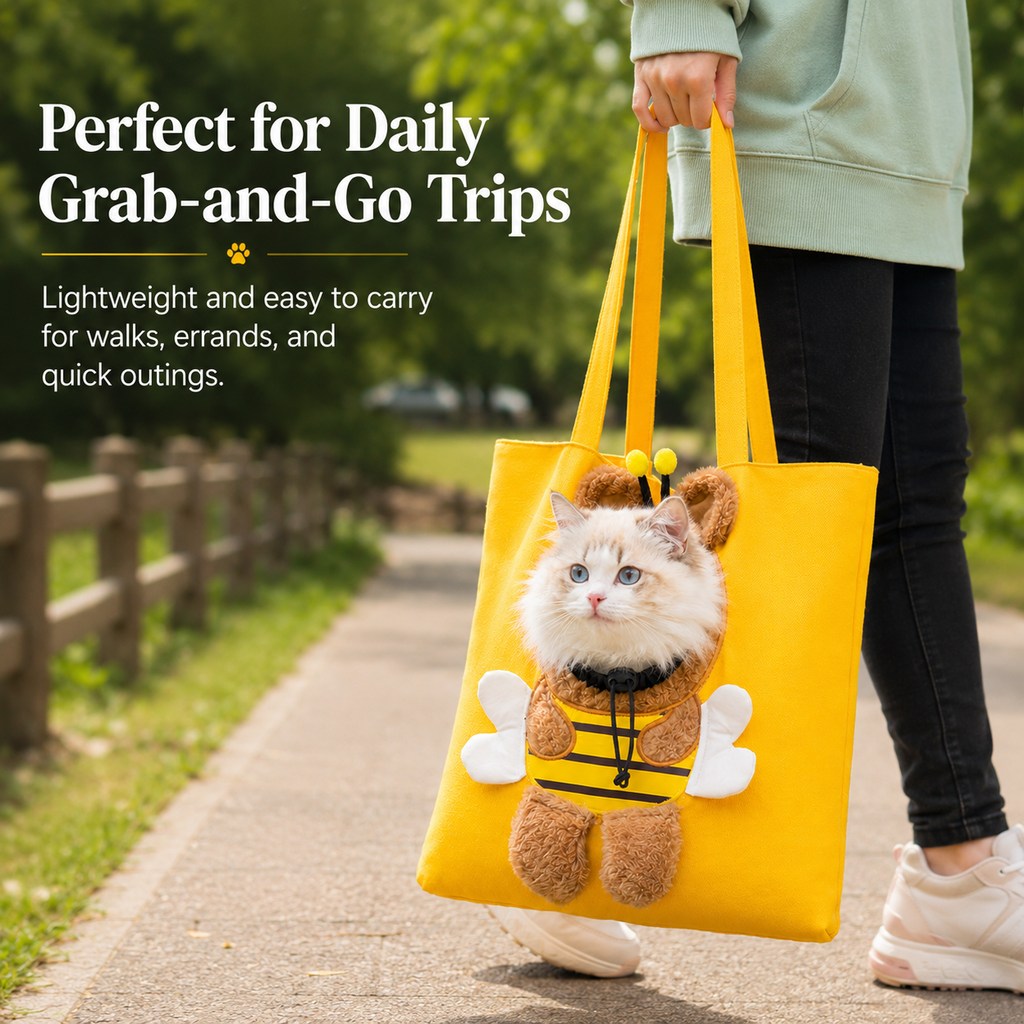 Head-Out Cat Carrier Tote for Walks & Vet Visits - Lightweight Canvas Pet Bag for Cats & Small Dogs