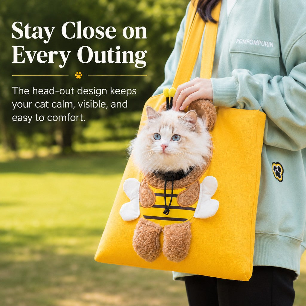 Head-Out Cat Carrier Tote for Walks & Vet Visits - Lightweight Canvas Pet Bag for Cats & Small Dogs