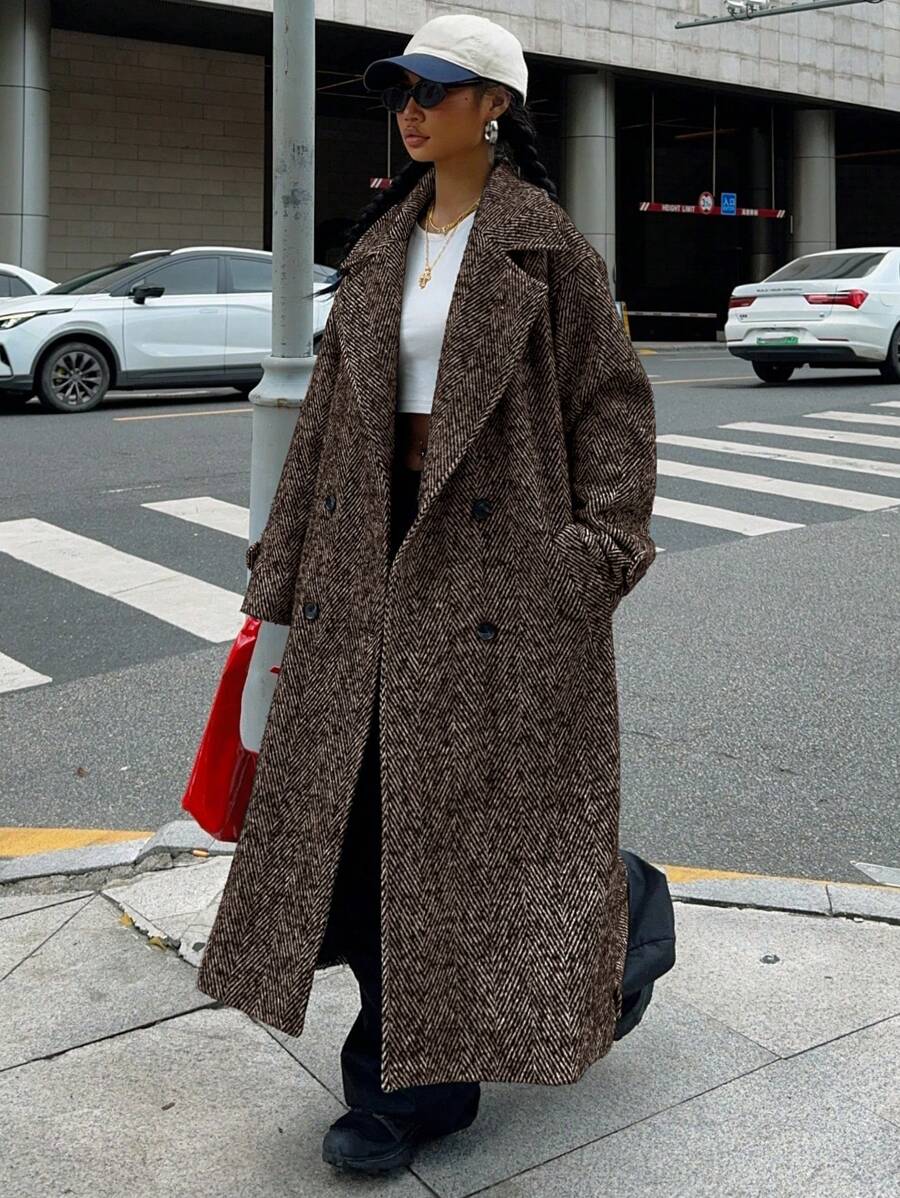 Herringbone Drop Shoulder Longline Coat